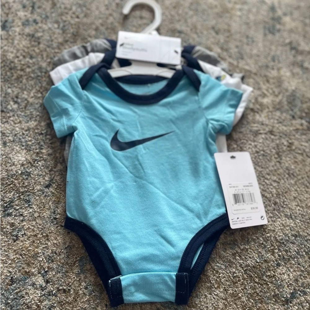 Nike Light Blue Baby One-Piece Bodysuit with Navy Trim
